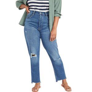 Old Navy Womens 4 Curvy Extra High-Waisted Button-Fly Sky-Hi Straight Ripped